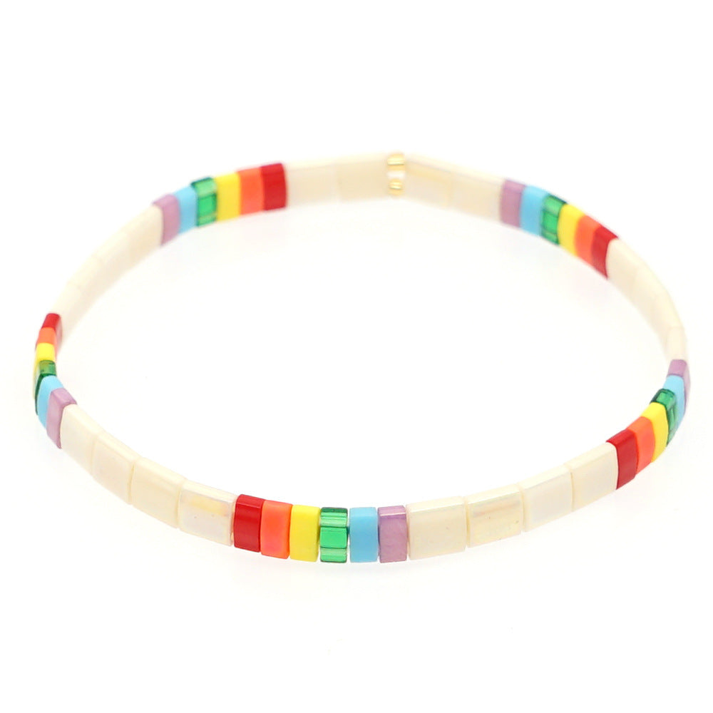 Wholesale Boho Ethnic Rainbow Tila Glass Beads Braided Striped Beads Bohemian Bracelet ACC-BT-GWL003