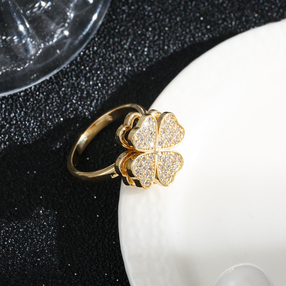 Wholesale Rotatable Rotating Four-leaf Clover Opening Ring