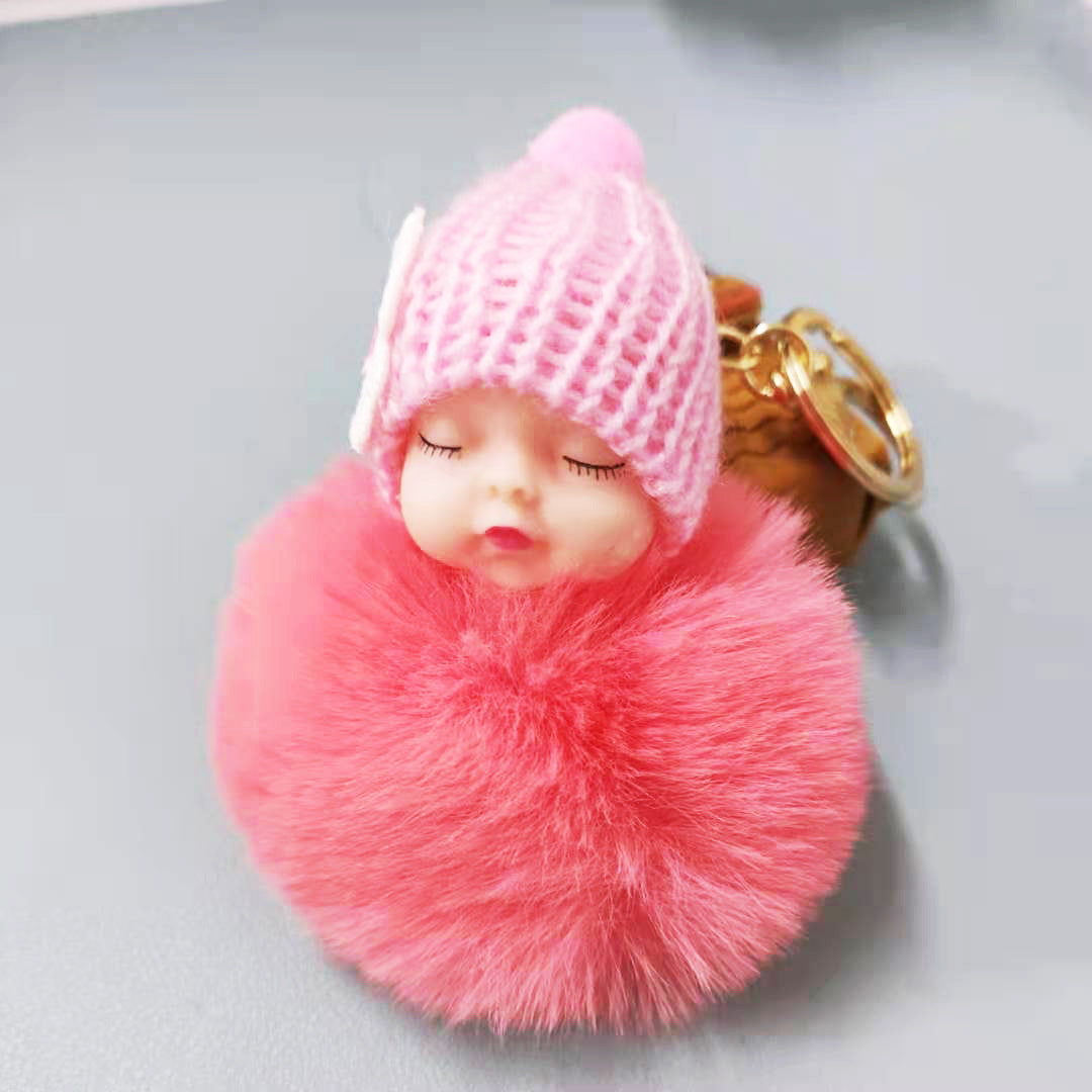 Wholesale cute sleeping doll keychain fur ball pendant ACC-KC-DY007