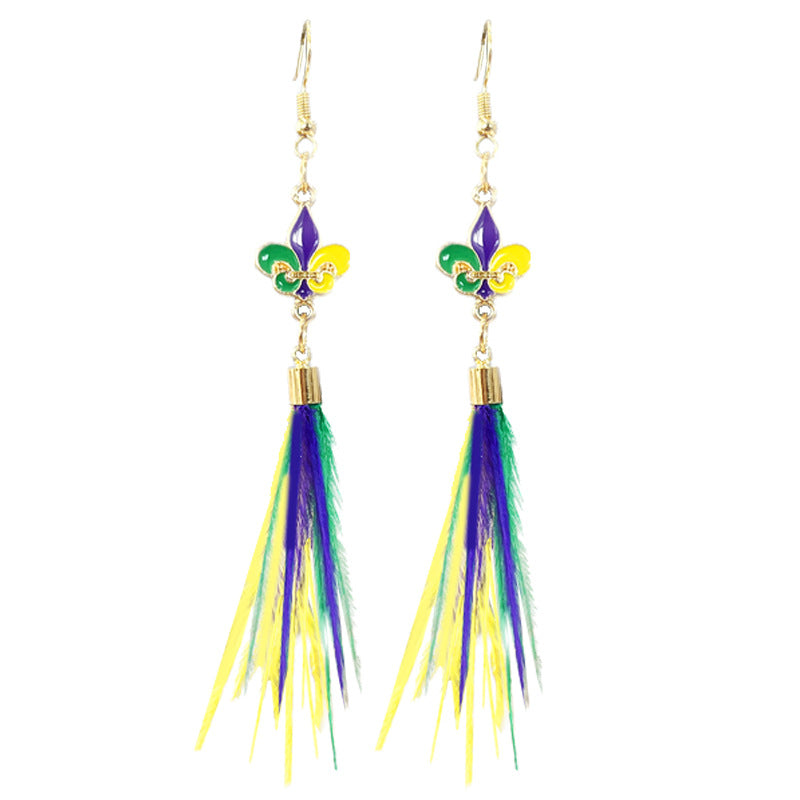 Wholesale 2 Pairs/pack Carnival Feather Metal Earrings ACC-ES-HY206