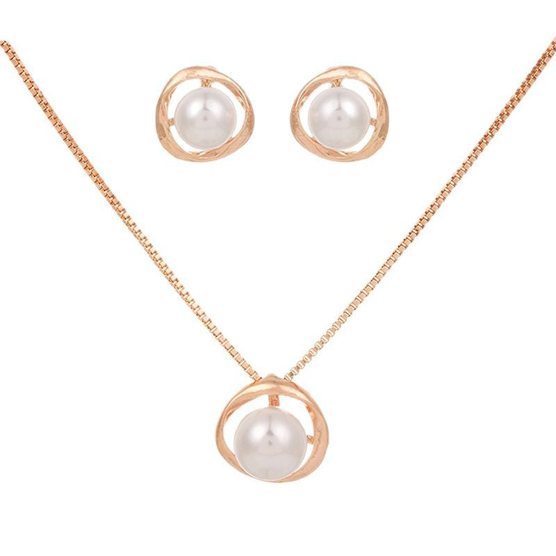 Wholesale  All-match Pearl Earrings Necklace Jewelry suit
