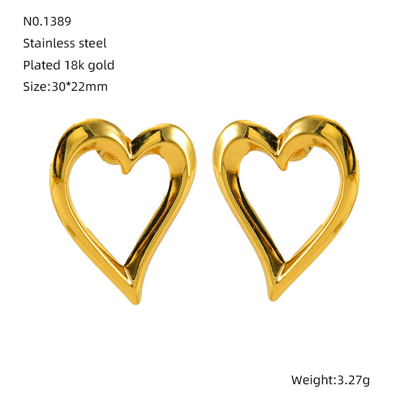 Wholesale 18K Plated Hollow Love Earrings Vintage Metal Heart-shaped Earrings Stainless Steel Earrings ACC-ES-ZhongYao011