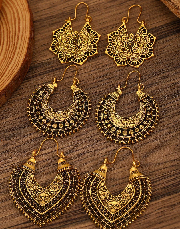 Wholesale Retro Bohemian Ethnic Hollow Out Heart Bronze Alloy Earrings Fashion Jewelry Accessory Gift Boutique Resale
