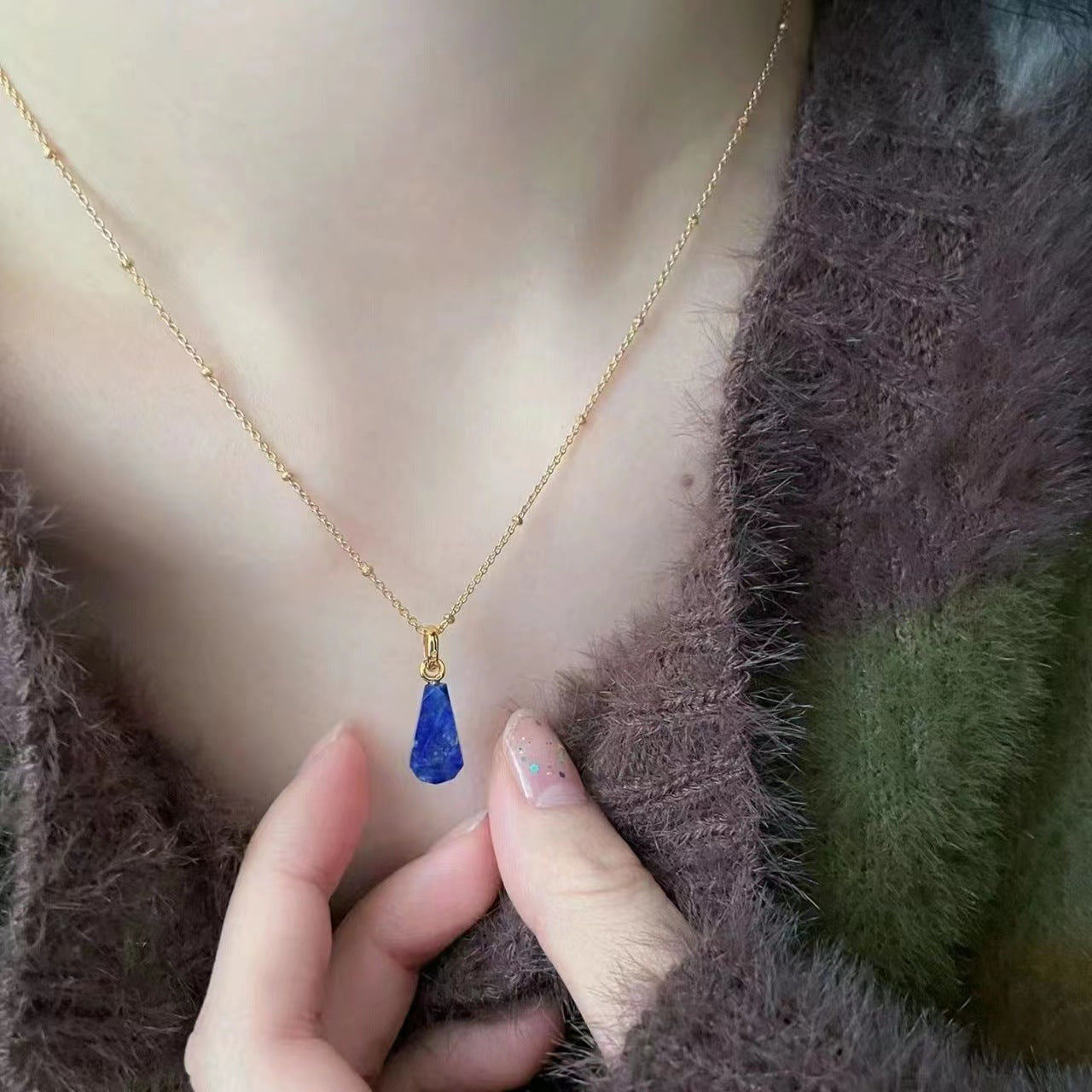 Wholesale color beaded   stacked water drop pendant necklace