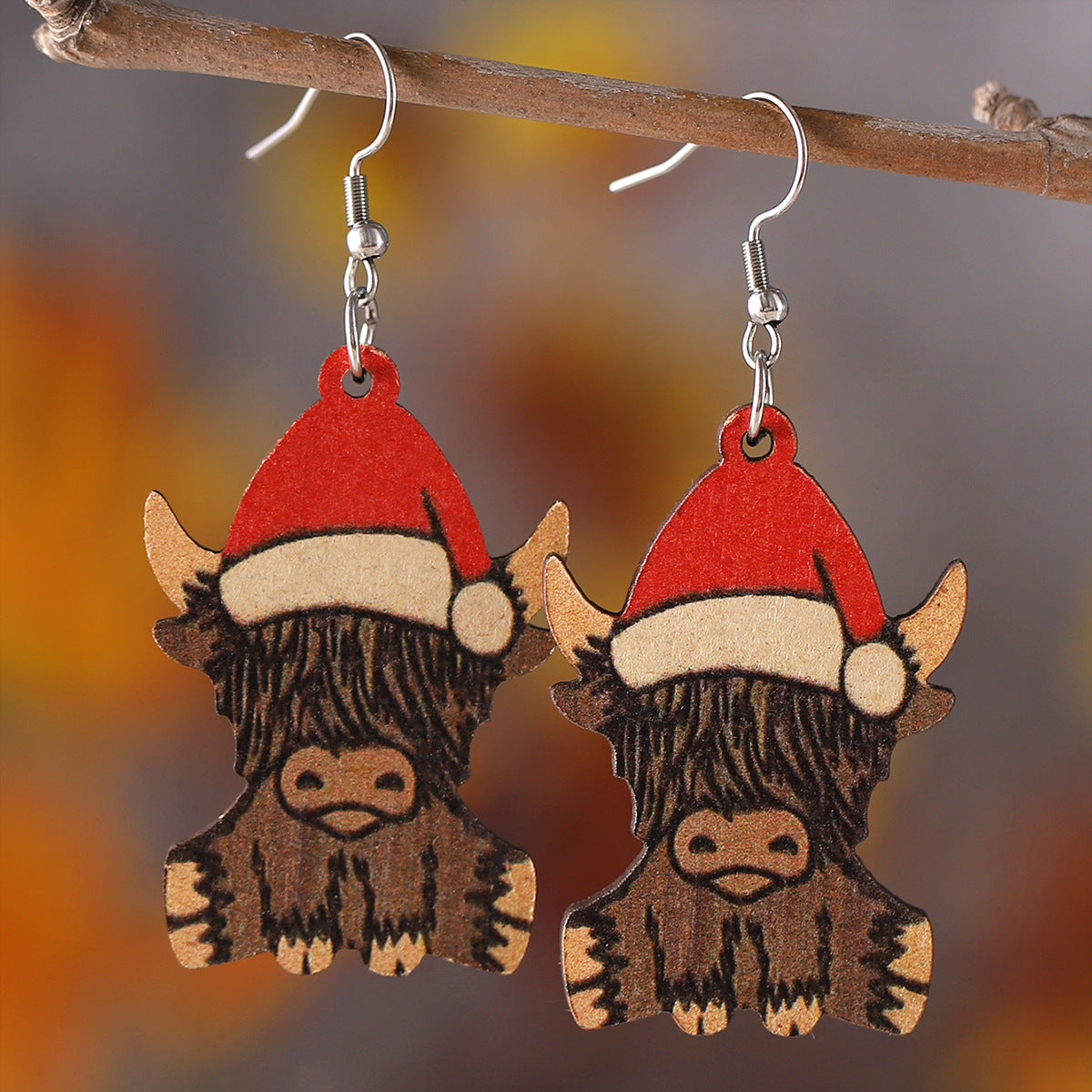 Wholesale  Christmas Western Style Christmas Hat Alpine Cow Pendant Earrings