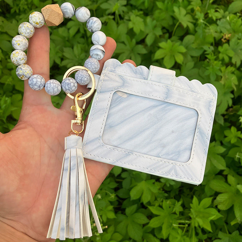 Wholesale Leopard Plaid Western Style Card Holder Silicone Beaded Wristlet Keychain ACC-KC-QiuXue011