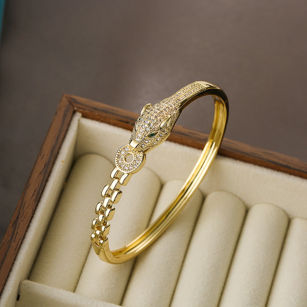 Wholesale Copper Plated 18K Gold Zircon Leopard Bracelet