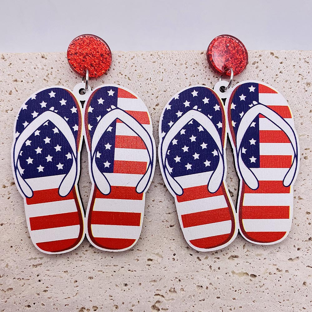 Wholesale American Flag Independence Day Butterfly Boots Sunflower Wooden Earrings ACC-ES-Cheny002