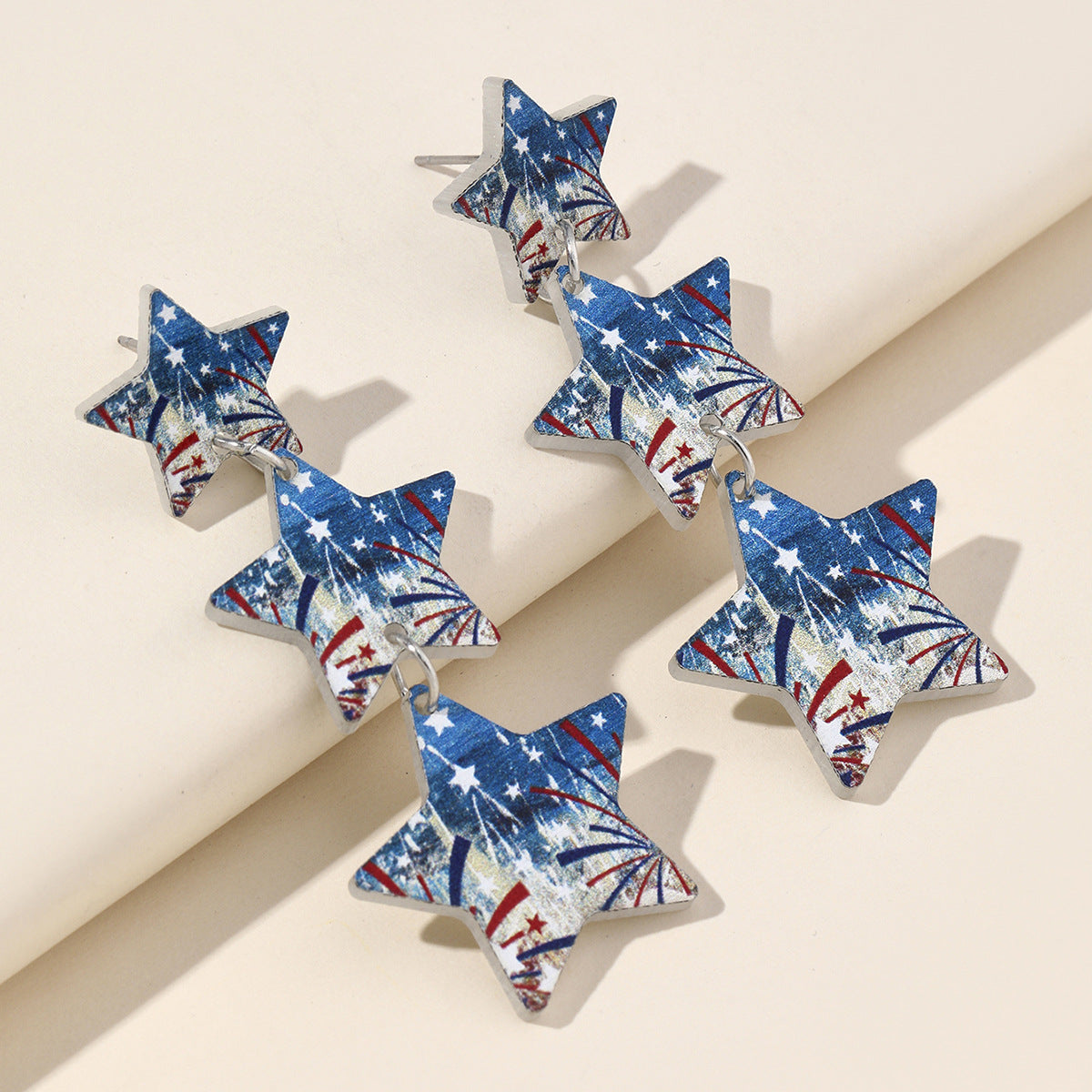 Wholesale  National Day Independence Day flag five-pointed star personality earrings