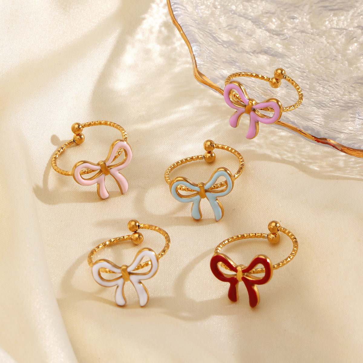 Wholesale Stainless Steel Electroplated Bow Ring - European American Style Jewelry Accessory