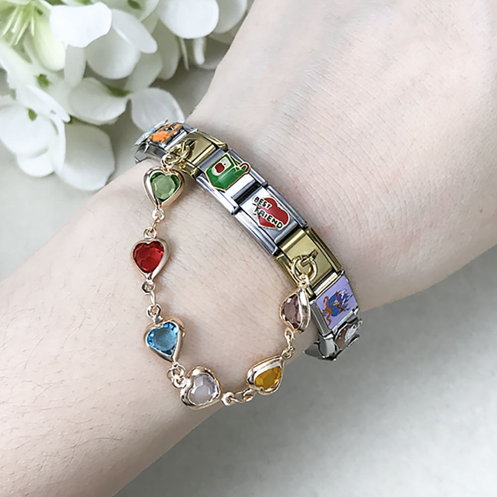 Wholesale   Italian Charm Bracelet 9mm DIY double pendant  flower and evil eye Creative Stainless Steel Composable Bracelet