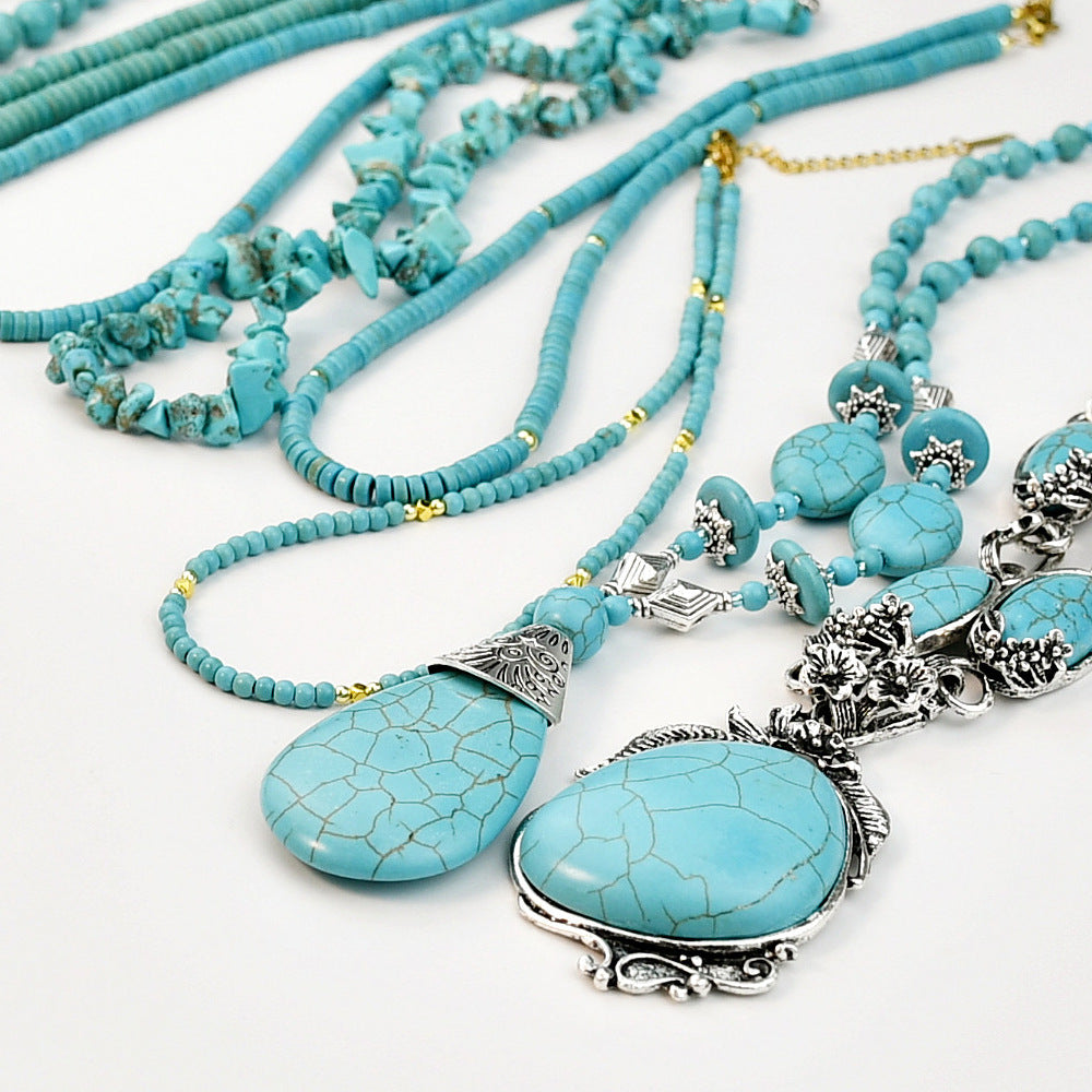 Wholesale Long Ethnic Style Turquoise Beaded Sweater Chain Necklace
