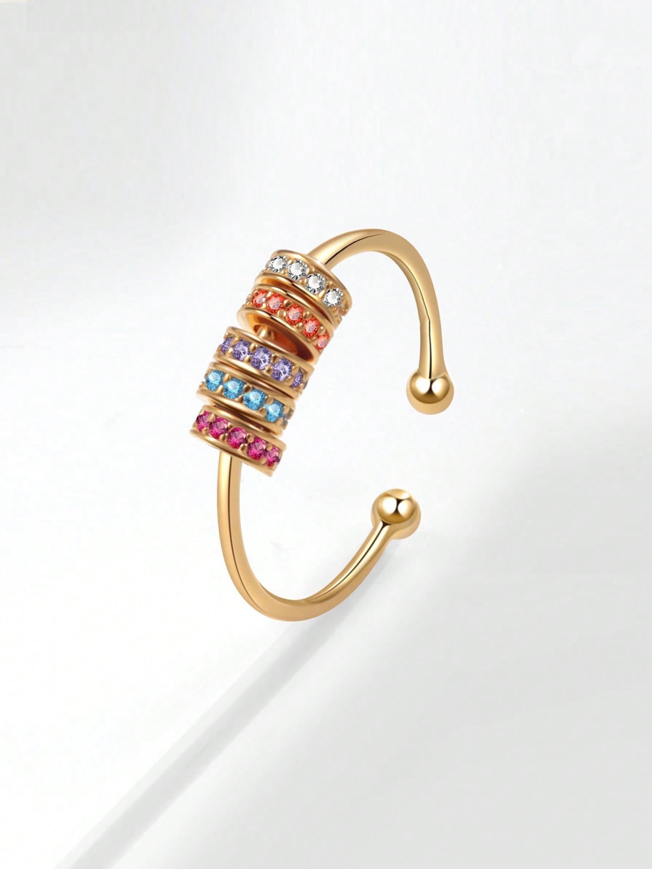 Wholesale  Sliding Bead Micro-Inlaid Colored Zirconium Ring