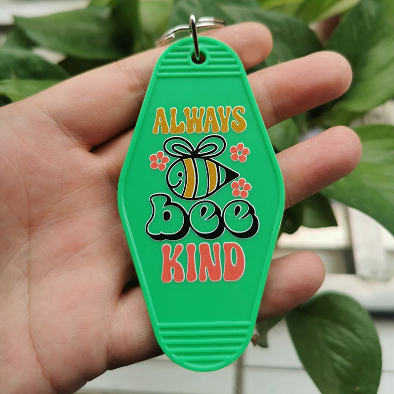 Wholesale Hotel ALWAYS BEE KIND Retro Plastic Tag Keychains ACC-KC-MeiXin006
