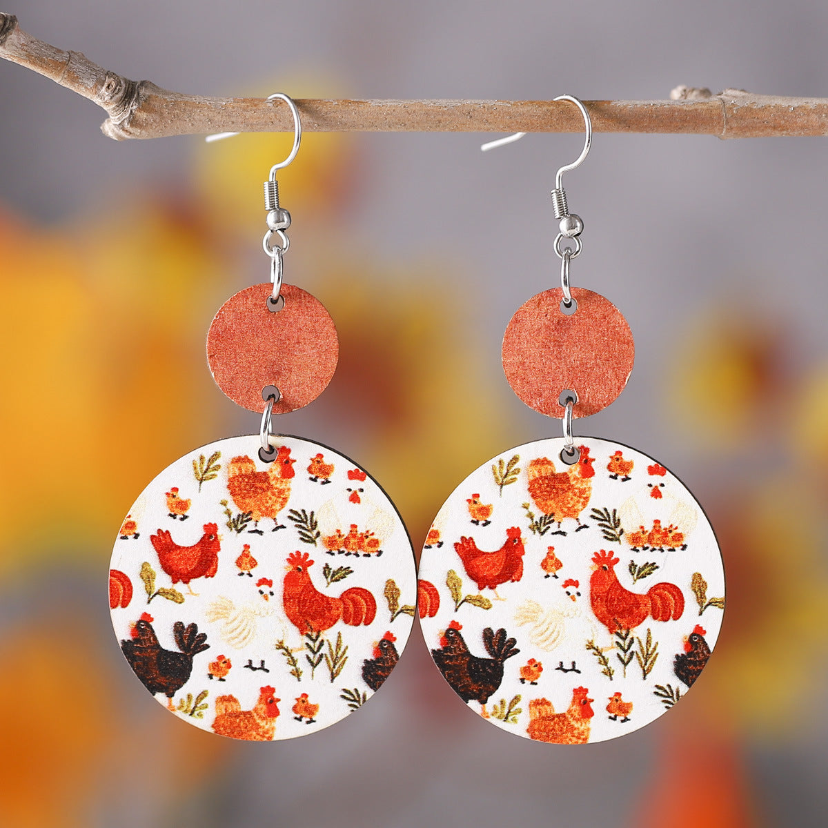 Wholesale cute chicken lovers leather earrings