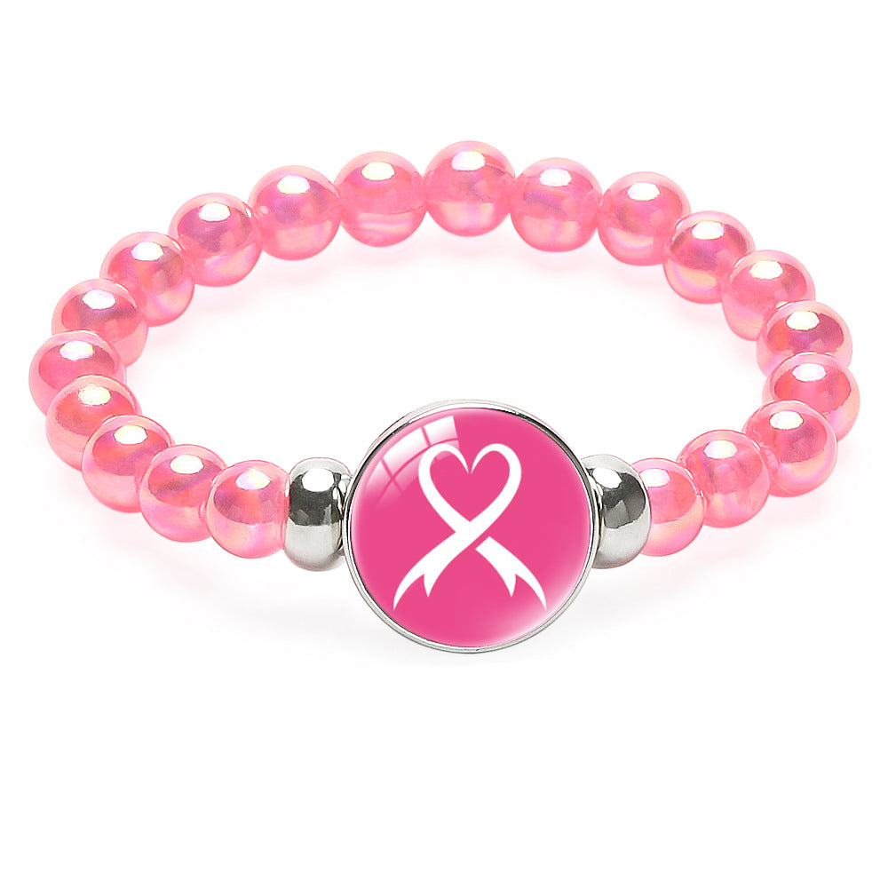 Wholesale Breast Care Activity Promotion Logo Pink Ribbon Beaded Bracelet