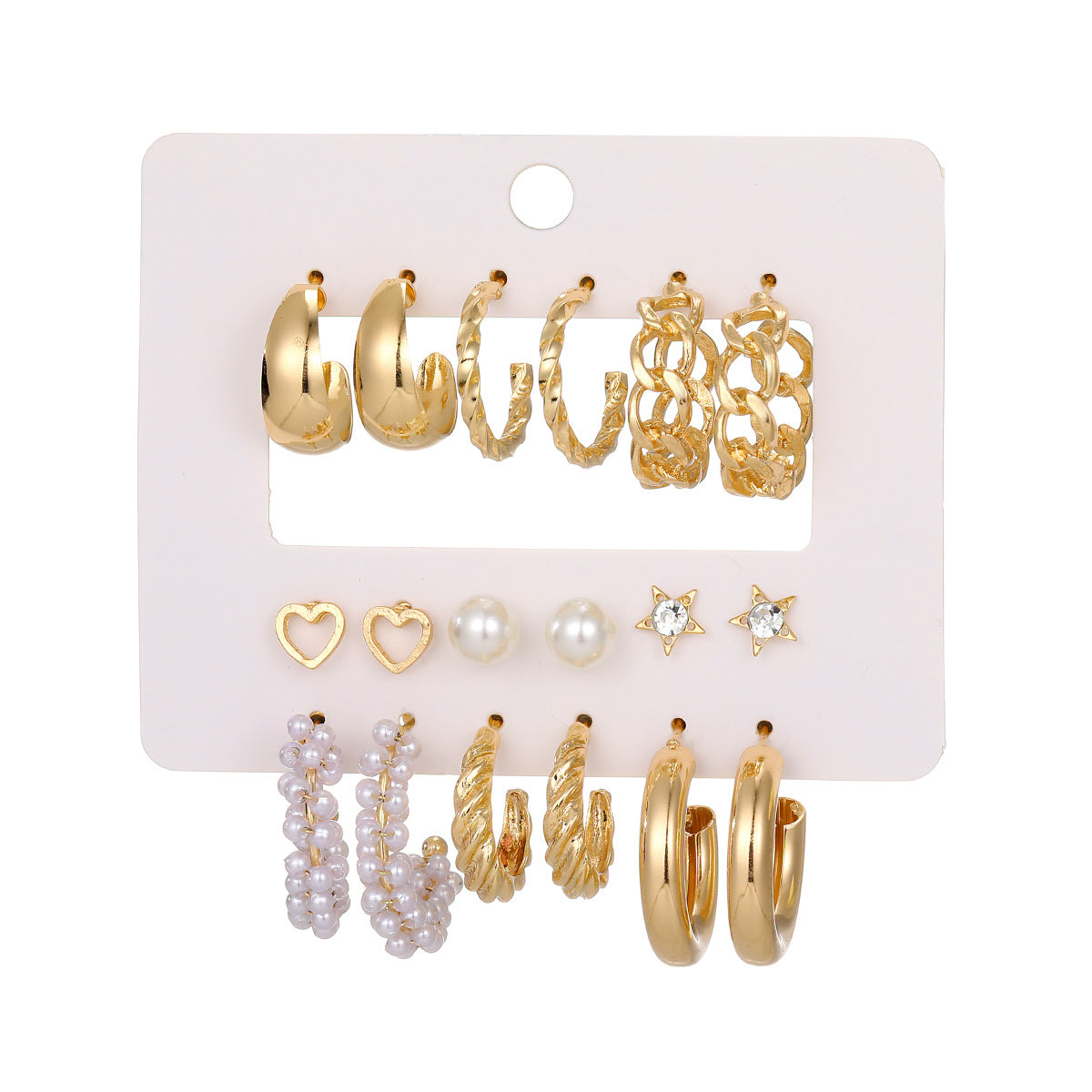 Wholesale 9pcs/set creative  inlaid rhinestone big hoop earrings