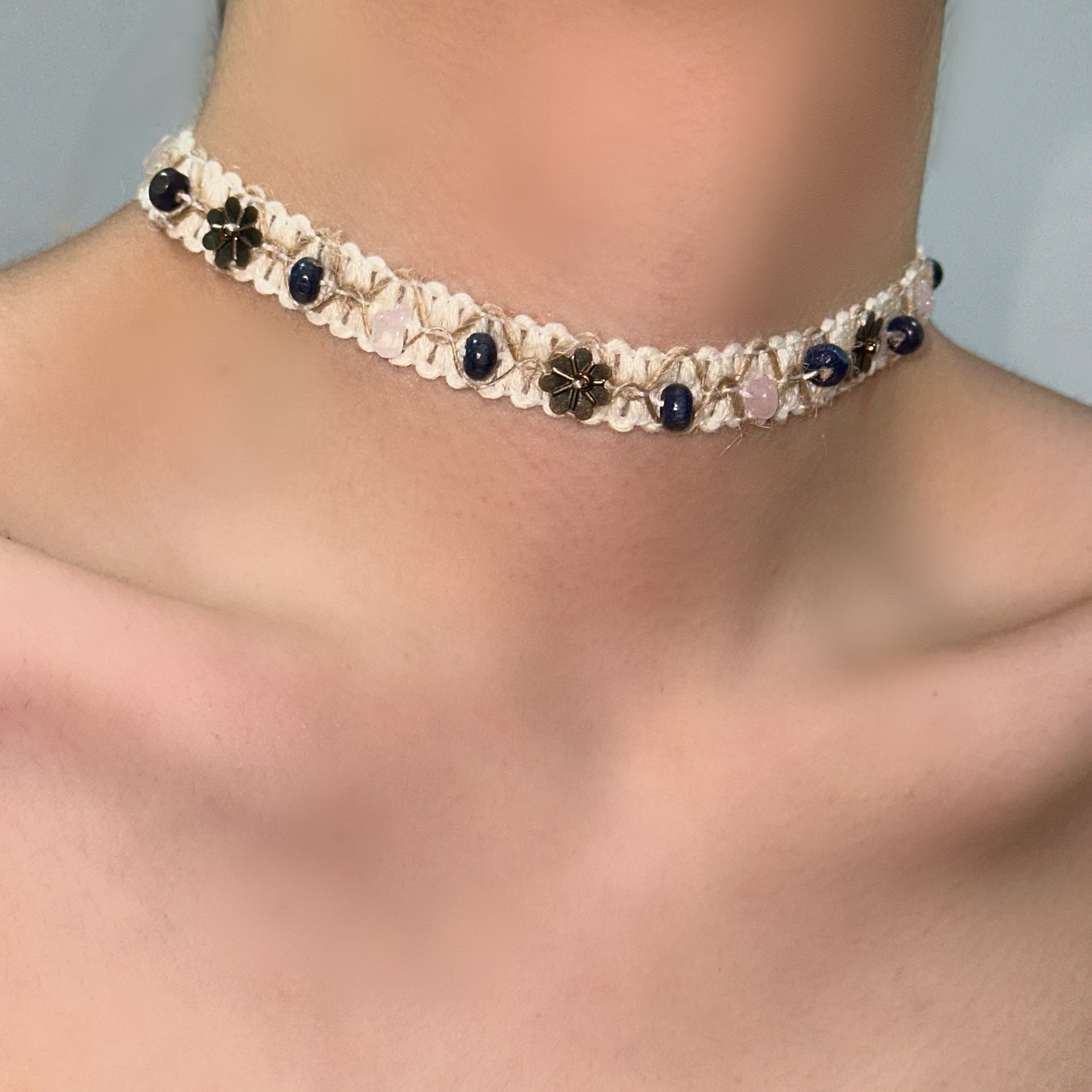 Wholesale Hemp rope straw wooden beads retro bohemian style short necklace