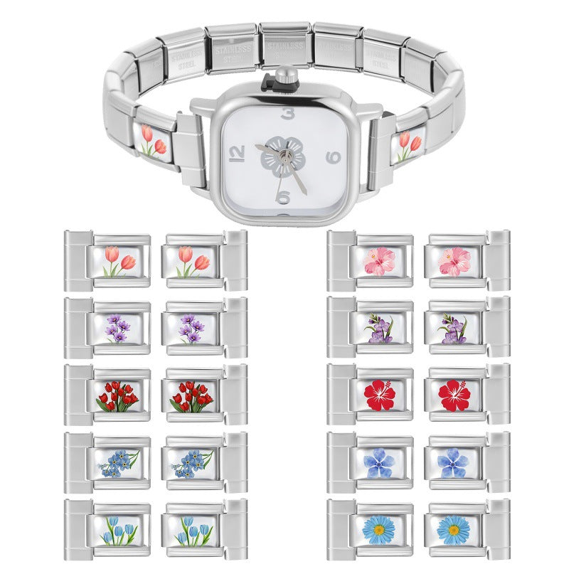 Wholesale 9mm Italian Charm Starter Bracelets DIY Flower Series Stainless Steel Composable Bracelet