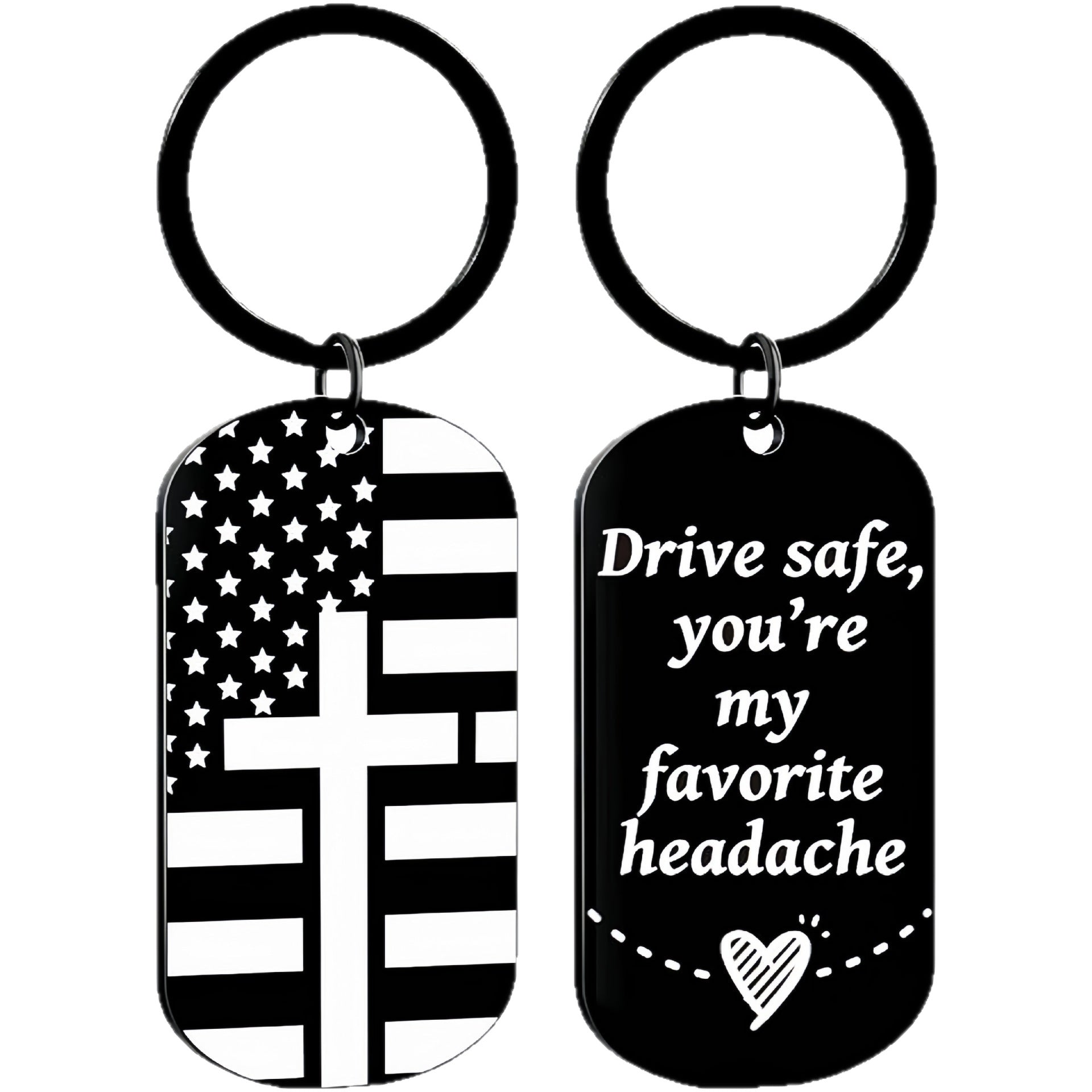 Wholesale Trendy Military Style Round Stainless Steel Keychain With Safety Driving Message Car Key Accessory Gift
