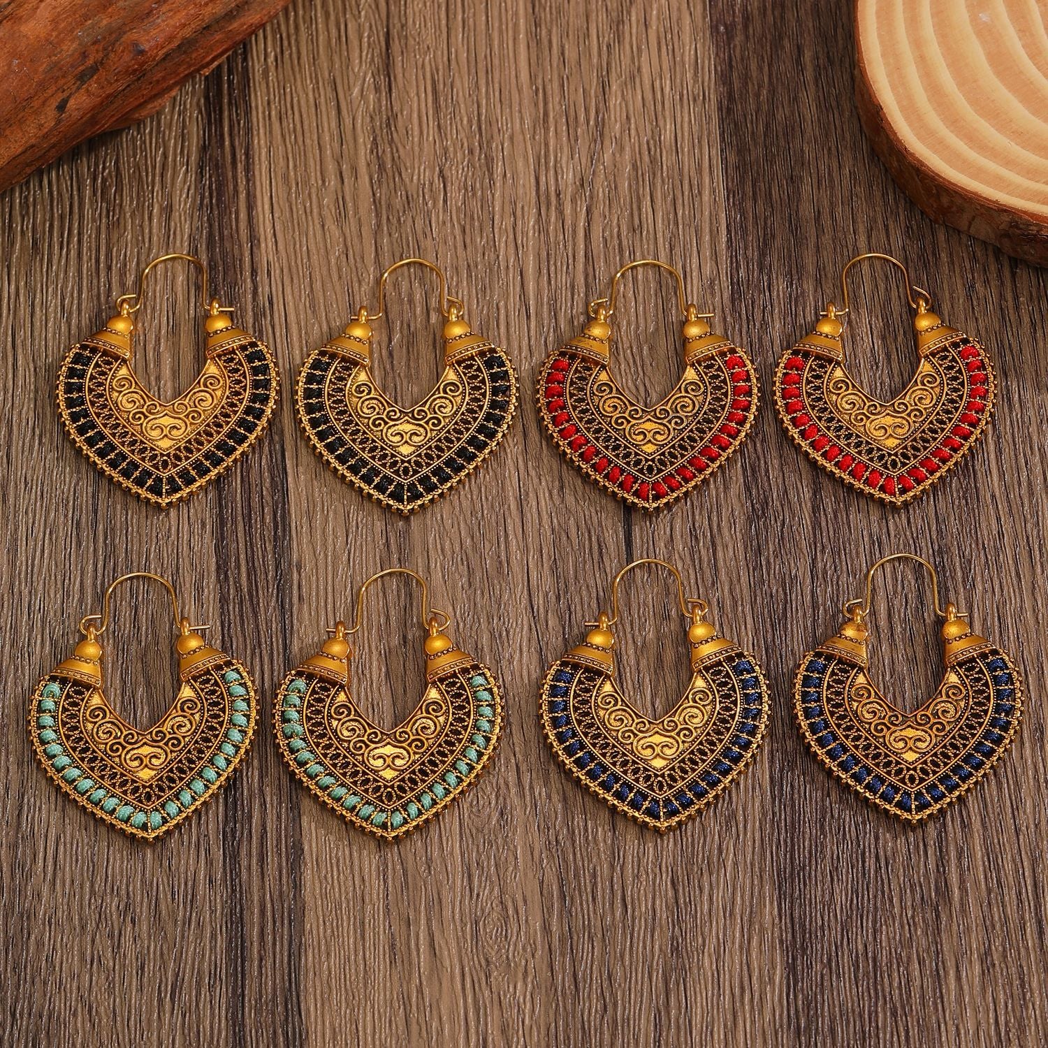 Wholesale Retro Bohemian Floral Hollow Out Earrings Alloy Antique Gold Women S Party Jewelry