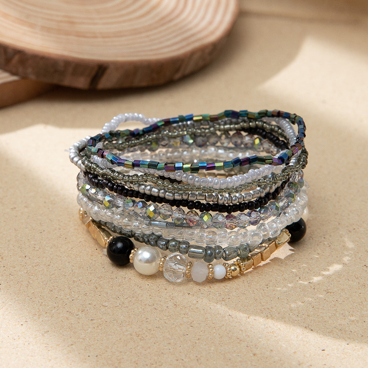 Wholesale Bohemian Stacked Glass Rice Bead Stretch Bracelet