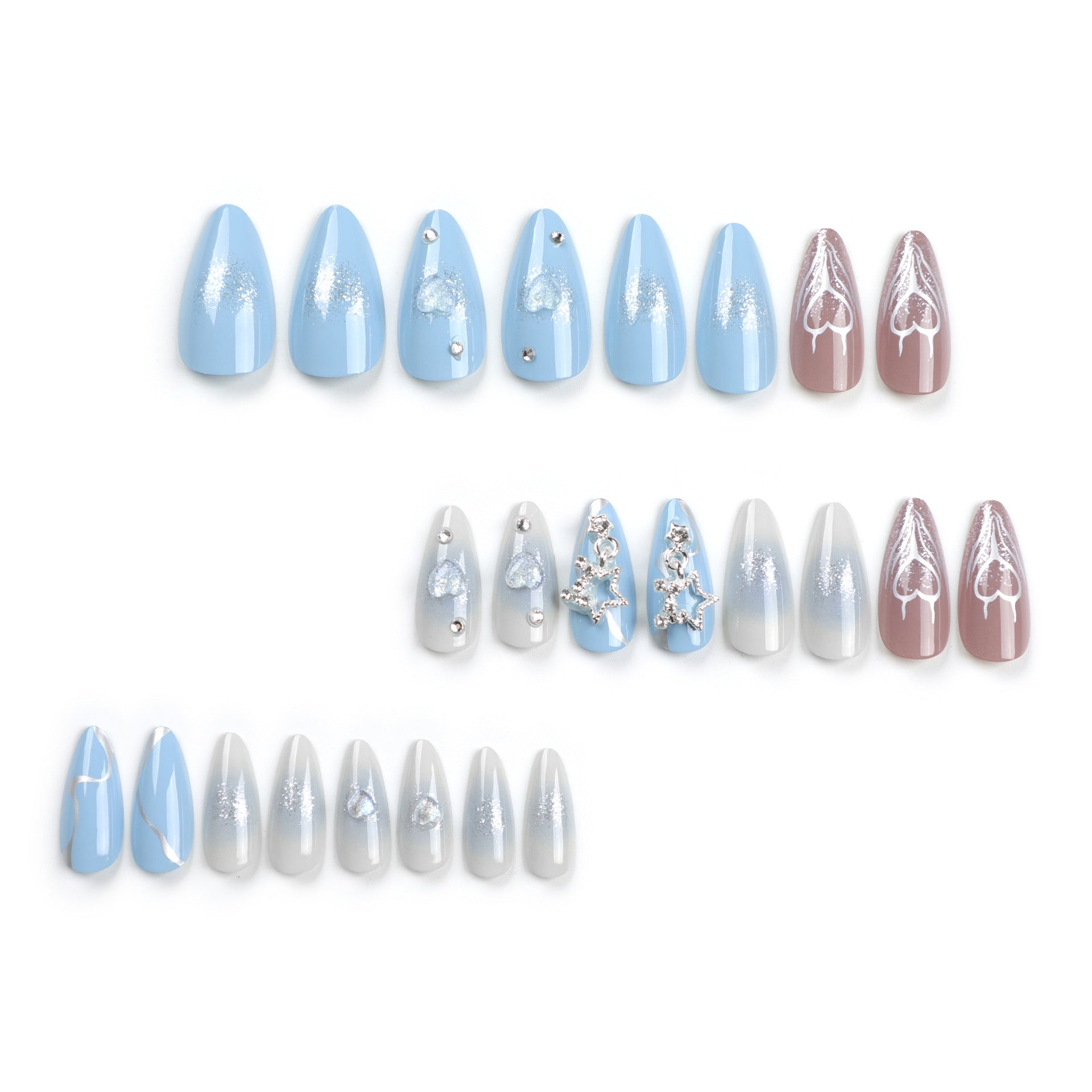 Wholesale 24 Pieces/box Blue Star Heart Press-on Nails Kits Nail Stickers ACC-NS-LeFan073