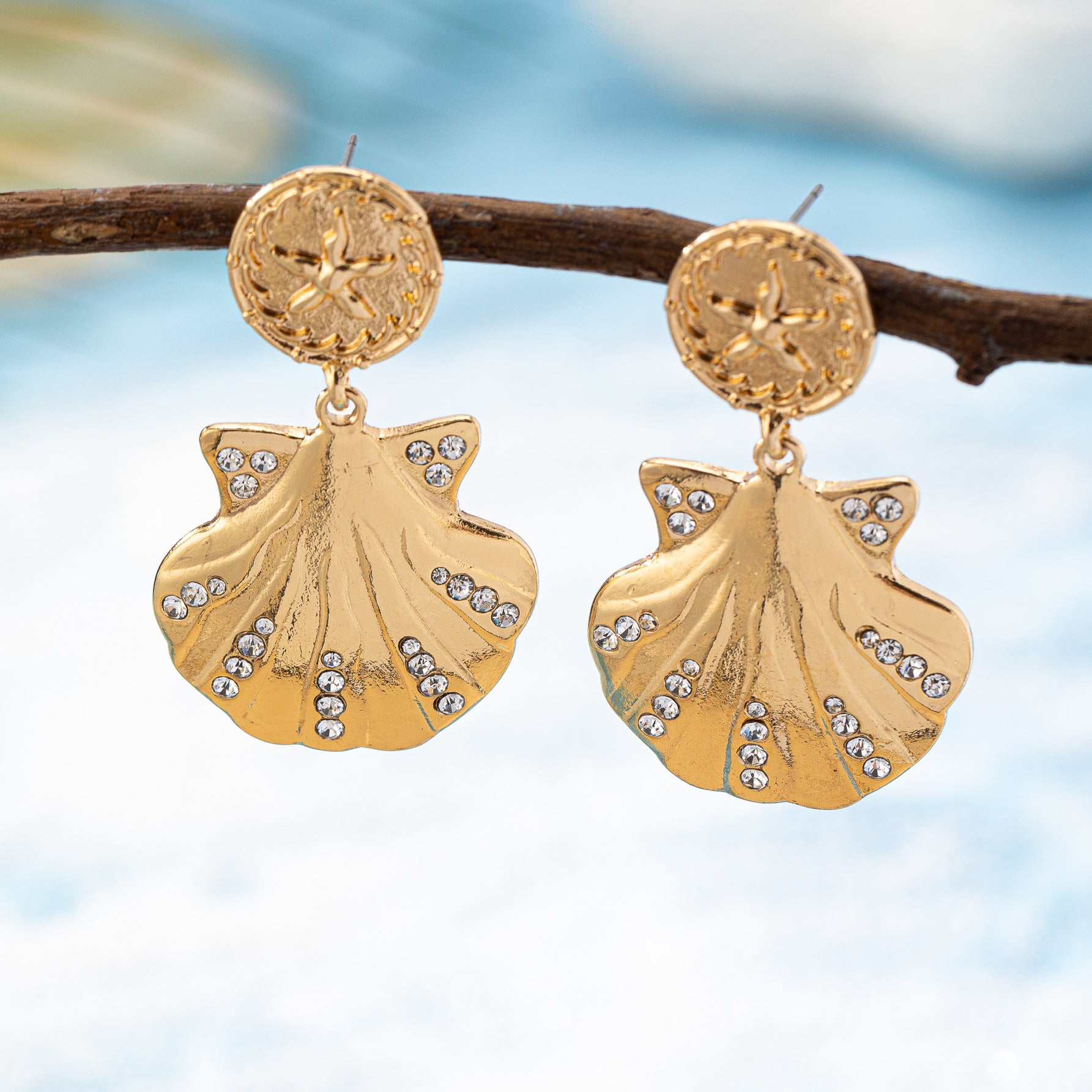 Wholesale Electroplated Alloy Starfish Shell Earrings Vacation Chic Women Jewelry Accessory Boutique Resale