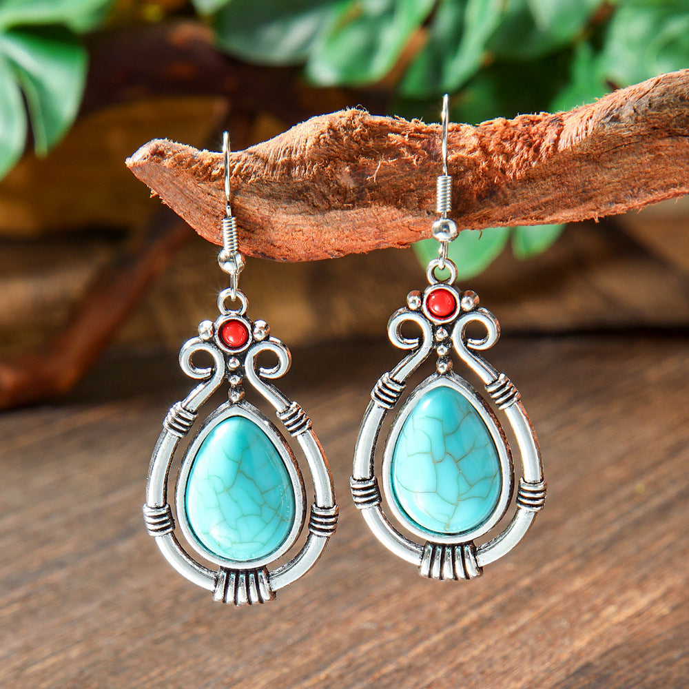 Wholesale Retro Bohemian Turquoise Alloy Earrings Party Wear Fashion Accessory