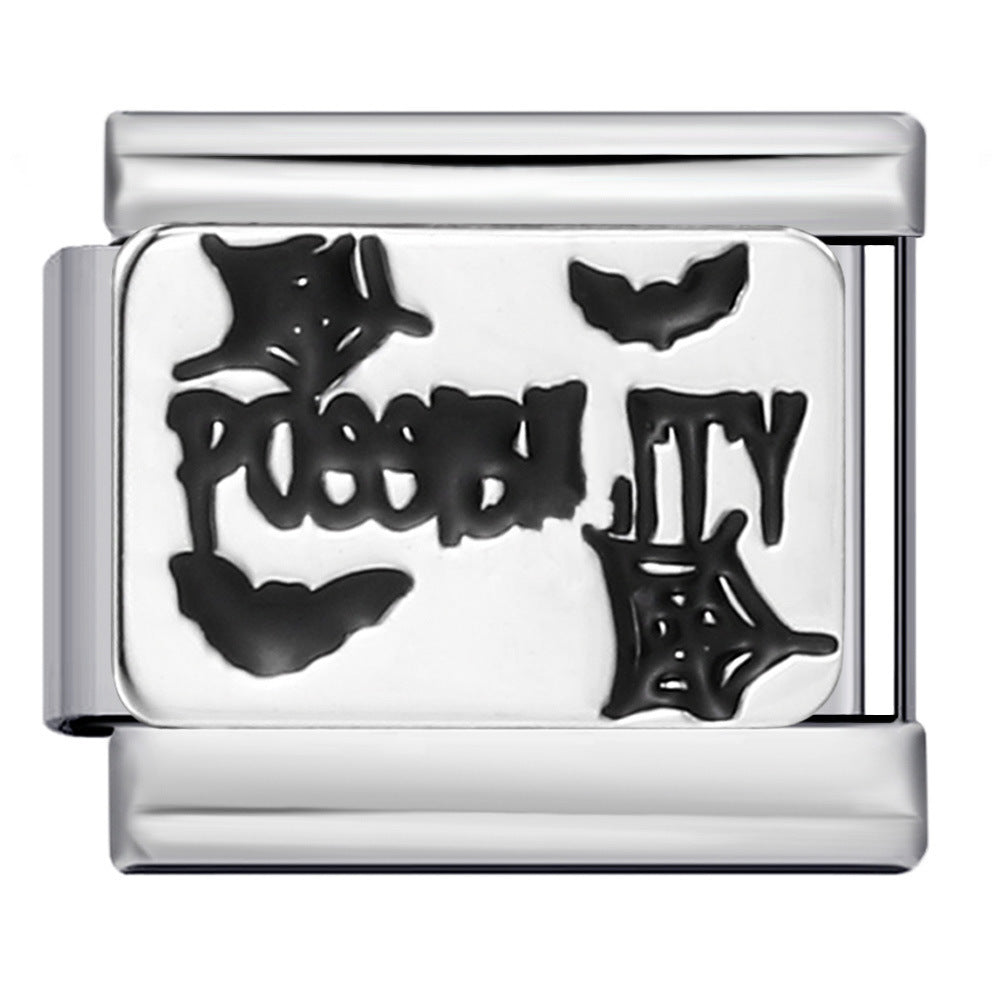 Wholesale Cartoon Italian Modular DIY Bracelet Stainless Steel Black Gold Plated Jewelry Accessory for Boutique Resale