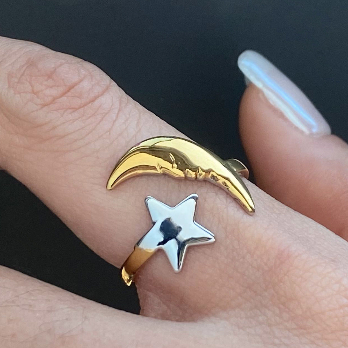Wholesale 18k gold and silver stainless steel simple star and moon open ring