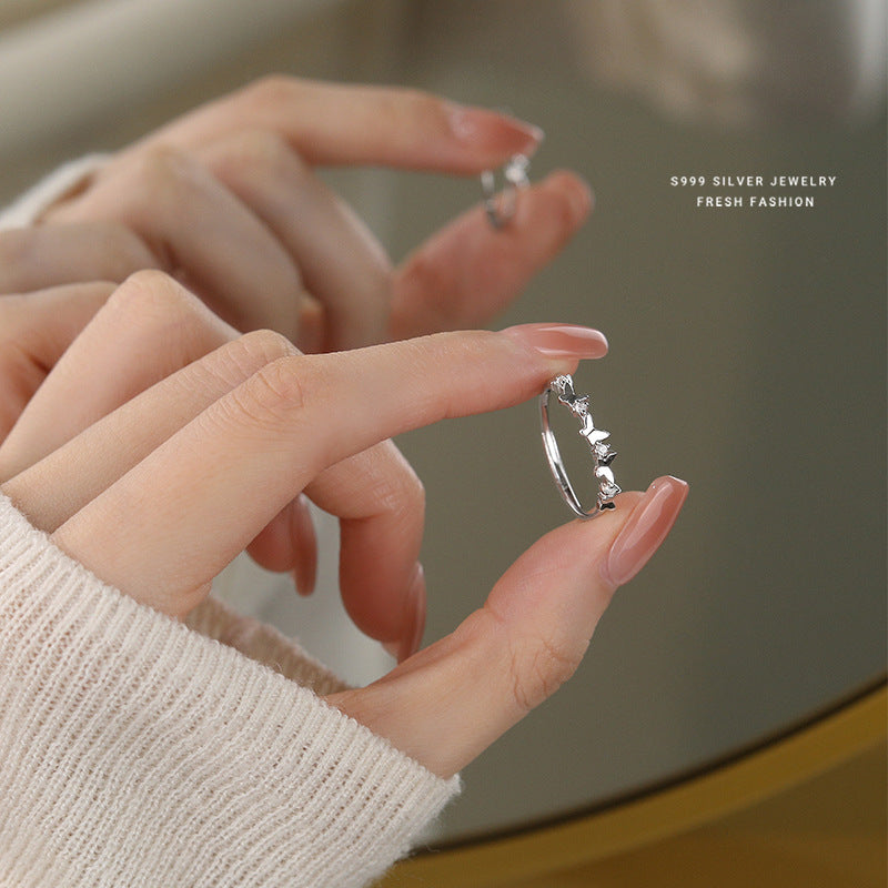 Wholesale s999 sterling silver adjustable flash drill ring