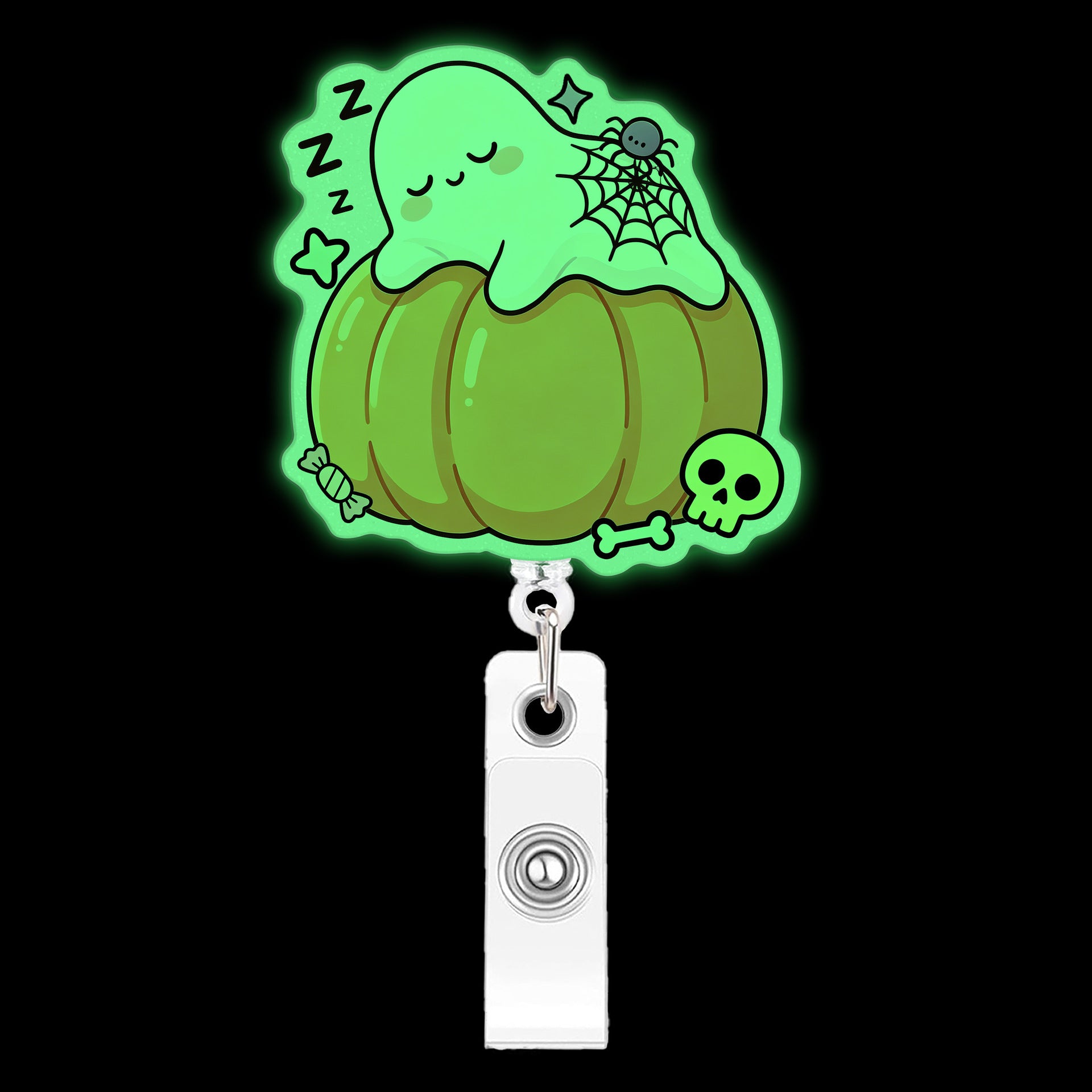 Wholesale Acrylic Glow In The Dark  Ghost Retractable Badge Reel For Boutique Resale