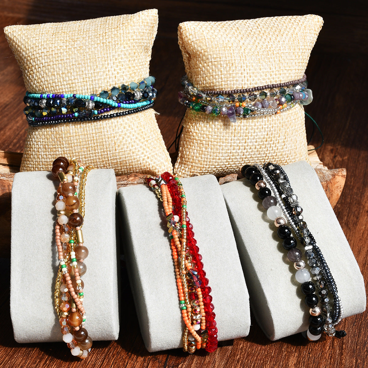 Wholesale Geometric Multi-Layer Woven Colorful Crystal Bead Bracelet,  Women' s Fashion Jewelry Gift for Boutique Resale