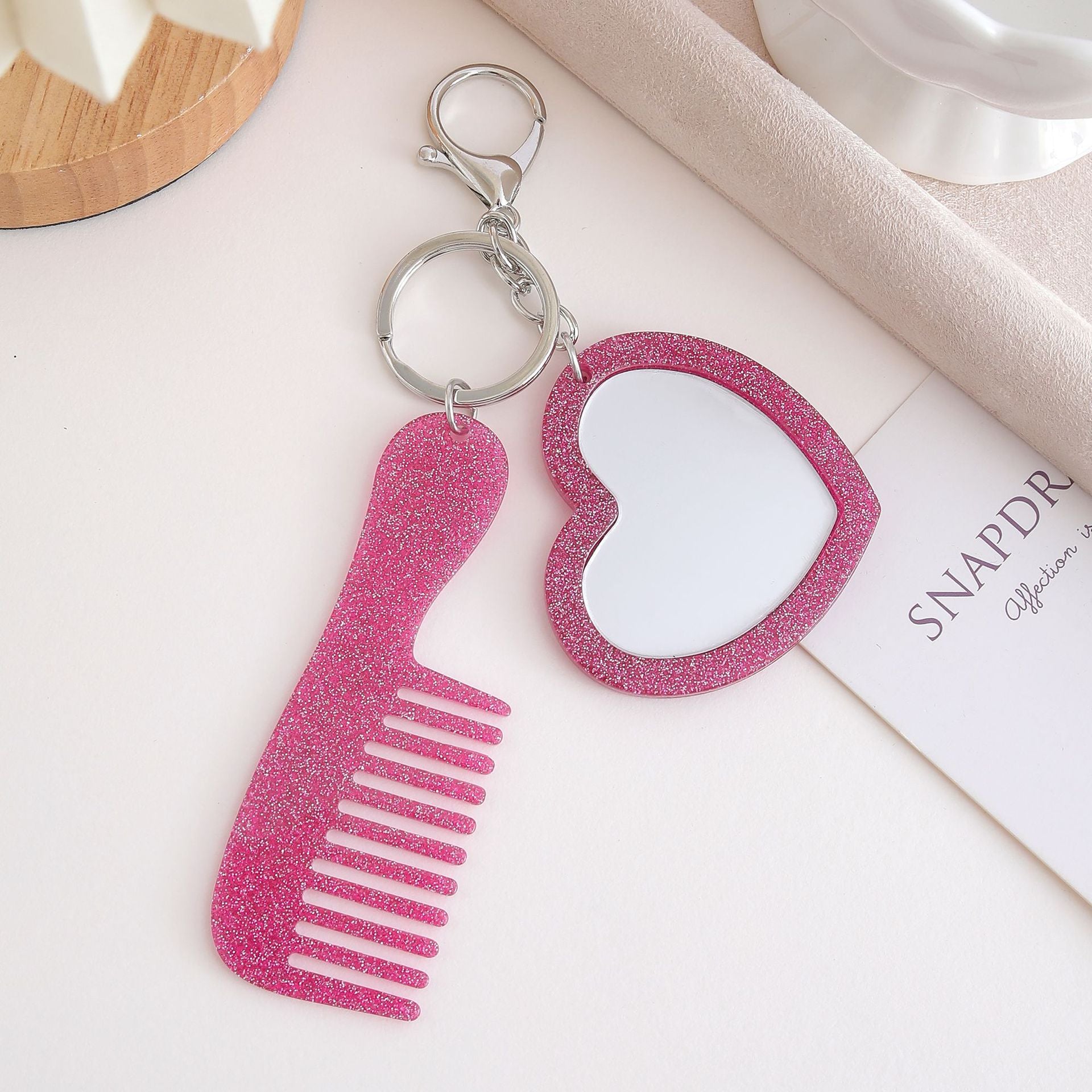 Wholesale Glitter Heart Makeup Mirror Keychain