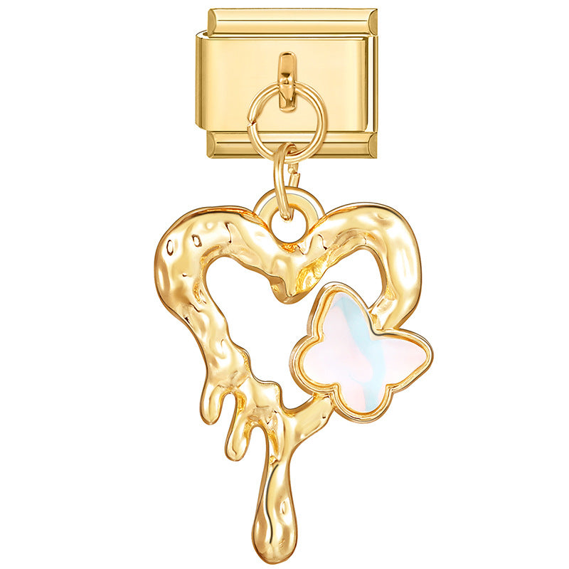 Wholesale Italian Charm Bracelet 9mm DIY Splicing Gold Heart Pendant Stainless Steel Composable Bracelet