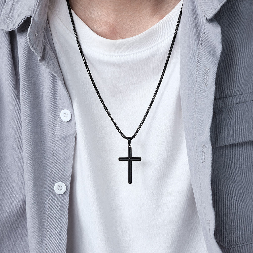 Wholesale Hip Hop Rhombus Cross Pendant Necklace Stylish Titanium Steel Jewelry Accessory for Men and Women
