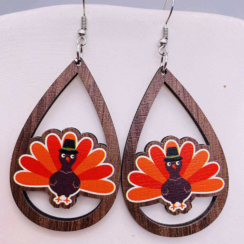 Wholesale Thanksgiving wooden earrings pumpkin turkey car water drop pendant earrings