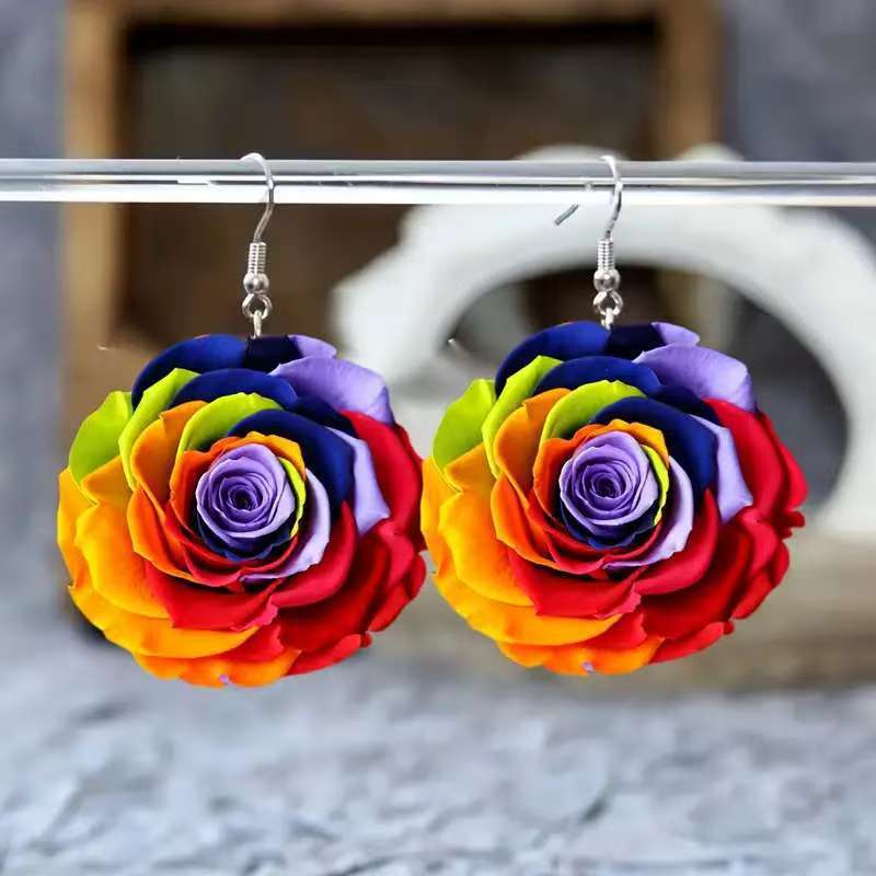 Wholesale 10pcs Valentine's Day Colorful Rose Acrylic Women's Earrings