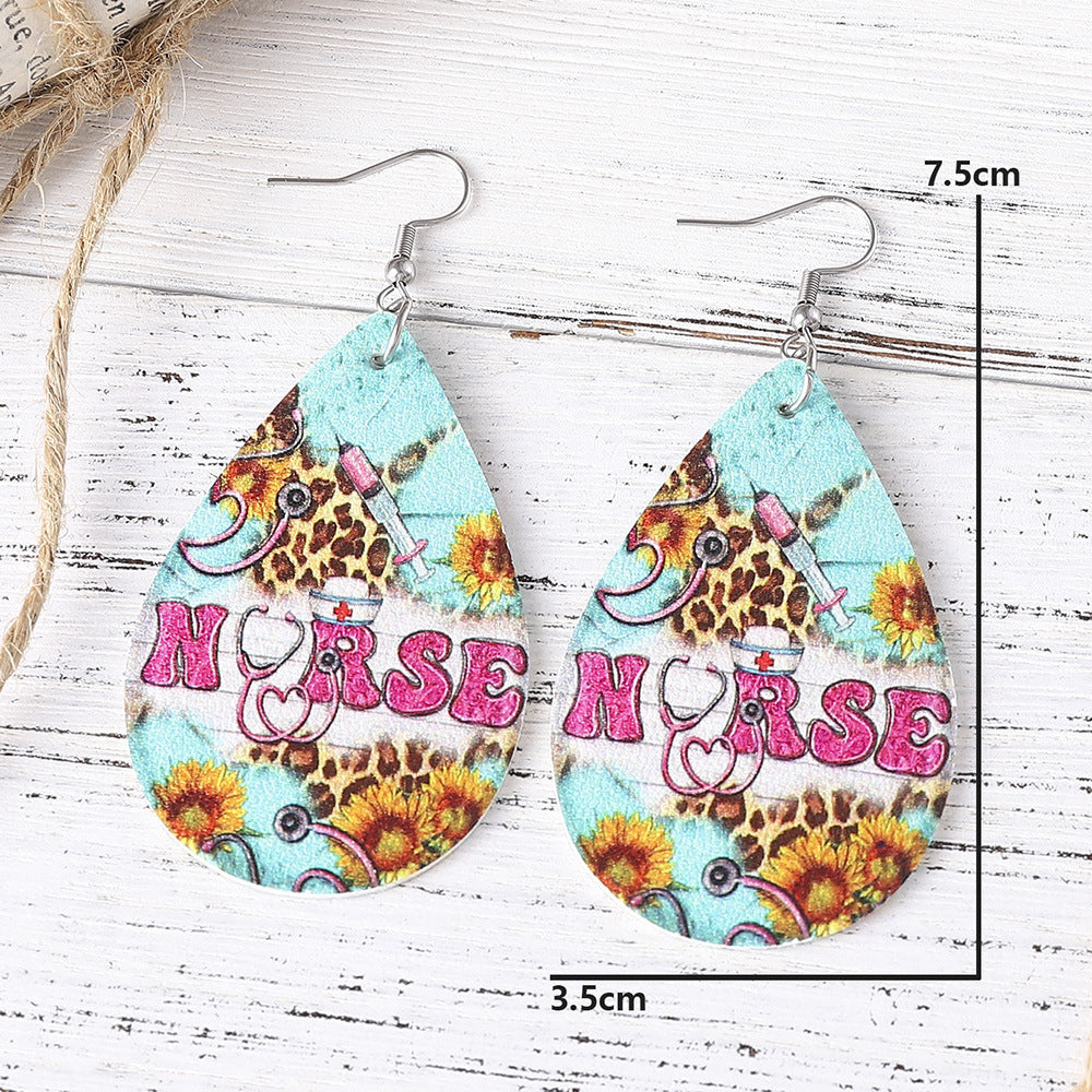Wholesale Nurses'  Day Western-Style Leopard Print Leather Dangle Earrings