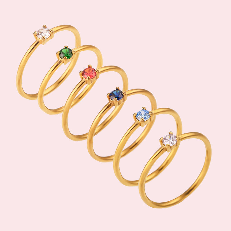Wholesale 2PCS Titanium steel colored zircon ring