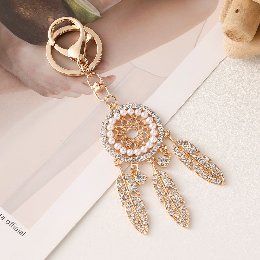 Wholesale Rhinestone Hollow Dream Catcher Feather Alloy Keychain ACC-KC-ChenHui001