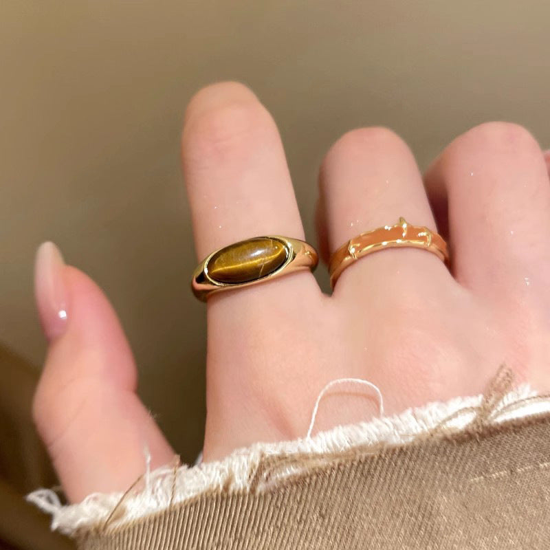 Wholesale Tiger Eye Open Ring Light Luxury  Adjustable Stacked Ring