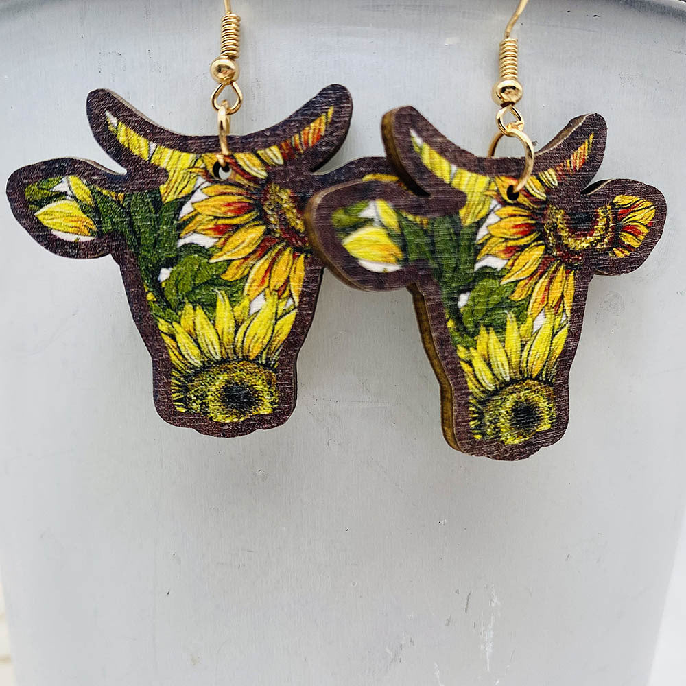 Wholesale Thanksgiving Sunflower Daisy Wood Earrings ACC-ES-ChenY080