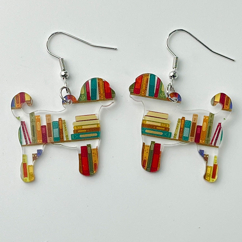 Wholesale 2 Pairs/pack Butterfly Puppy Moon Cat Books Book Shelf Acrylic Earrings ACC-ES-HY072