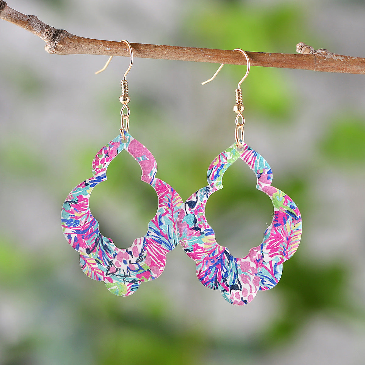 Wholesale  Fake Color Leaves Flowers Bohemian Hollow Pendant Earrings