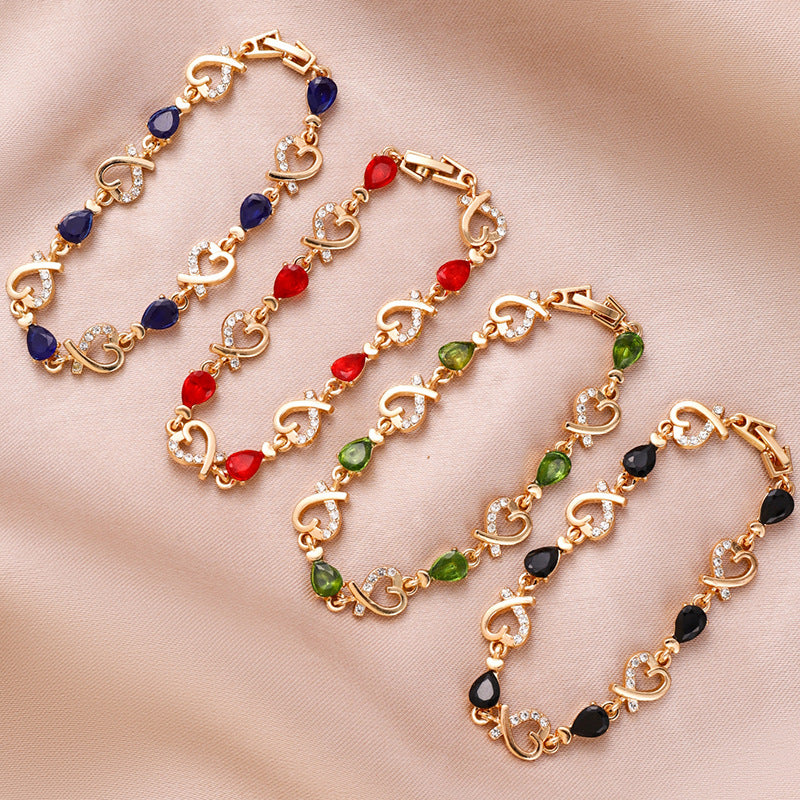 Wholesale Korean Style Heart Hollow Flower Rhinestone Bracelet Alloy Pearlescent Jewelry Accessory Gift