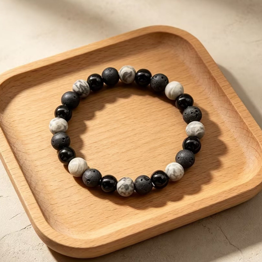 Wholesale Geometric Black Natural Stone Bracelet Unisex Crystal Volcanic Rock Beaded Jewelry Accessory Gift For Boutique Resale