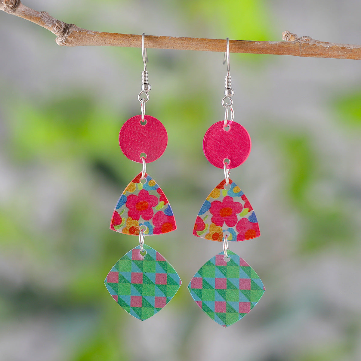 Wholesale Bohemian Wave Dot Leaf Flower Geometric Tassel Acrylic Earrings