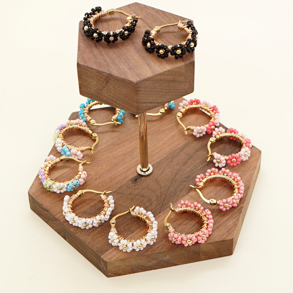 Wholesale Boho Rice Bead Daisy Earrings